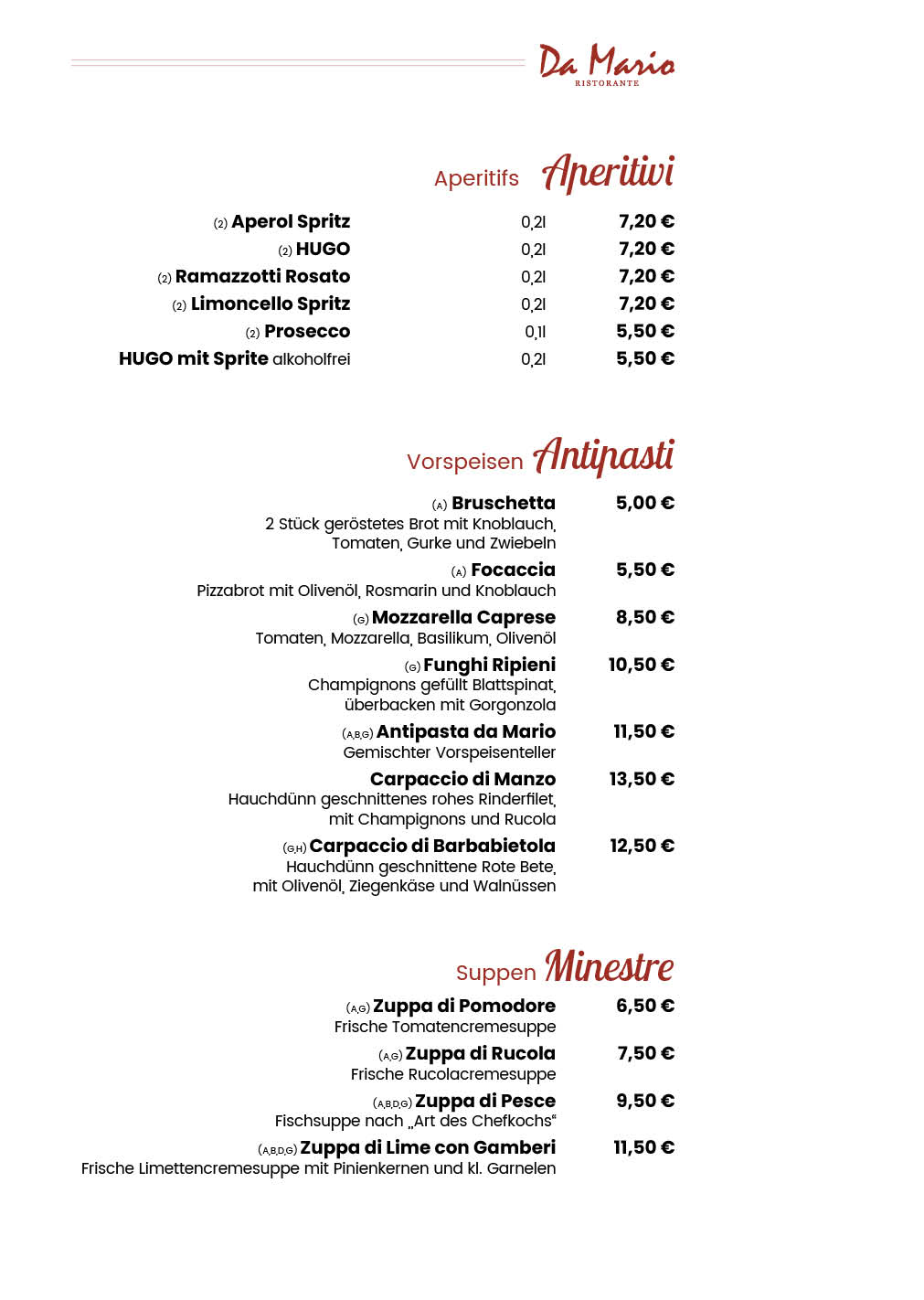 Restaurant Da Mario Speisekarte 2