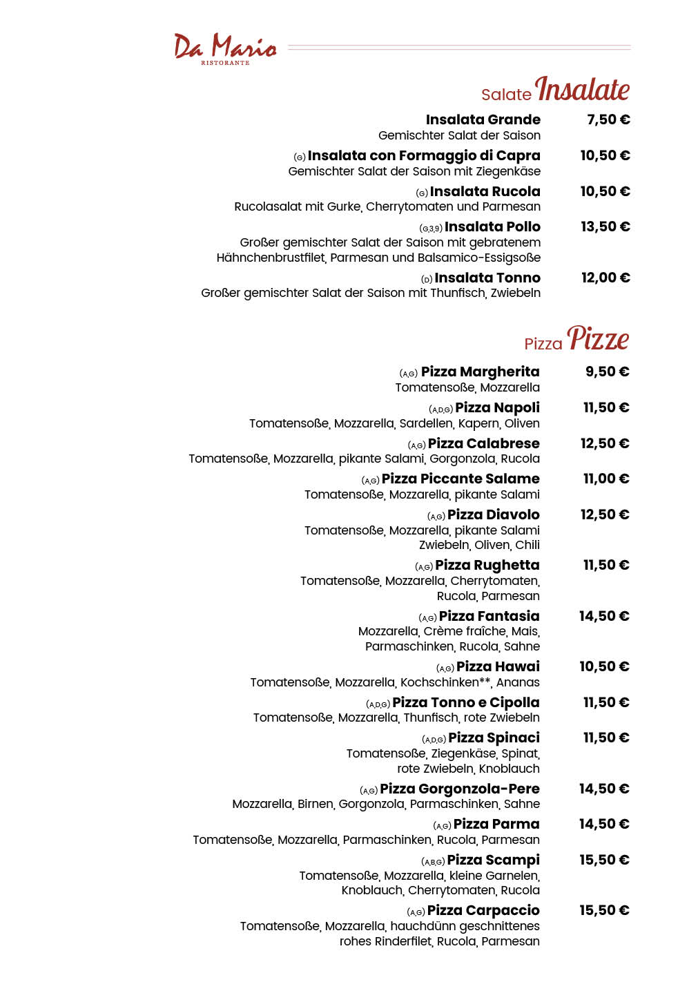 Restaurant Da Mario Speisekarte 3